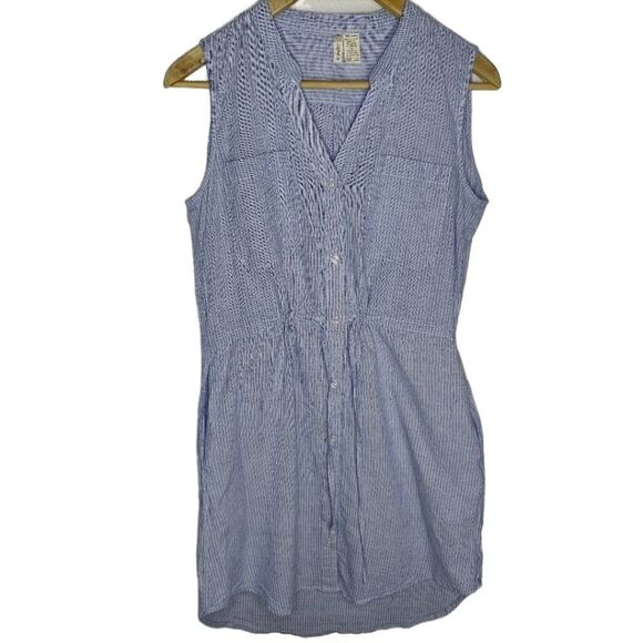 Japna Cotton Button Down Sleeveless Pin Stripe Midi Dress - Picture 1 of 10